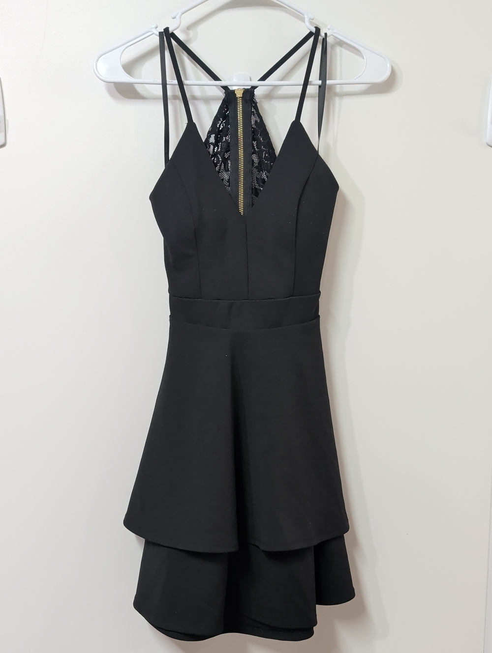 B. Darlin Juniors' V-Neck Double Tier Fit & Flare Mini Dress